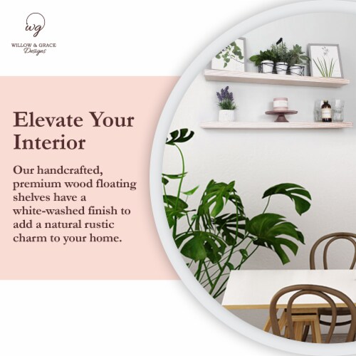 Willow & Grace Suzy 36 Inch Floating Wall Mount Shelves, White Wash (6 Pack) Perspective: bottom