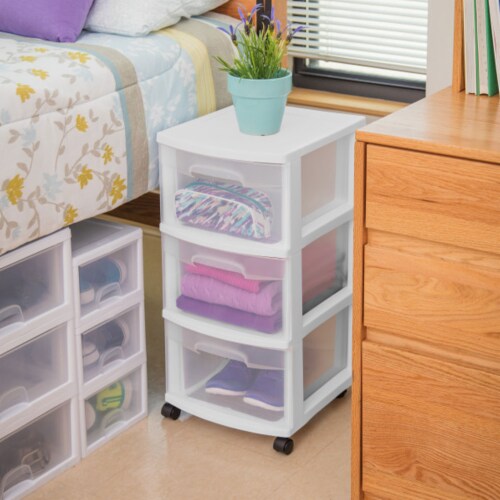 Sterilite Three Drawer Wide Cart with Clear Drawers