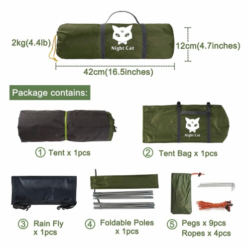 Night Cat Easy Setup Lightweight Waterproof Backpacking Tent, 1 Person, Green Perspective: bottom