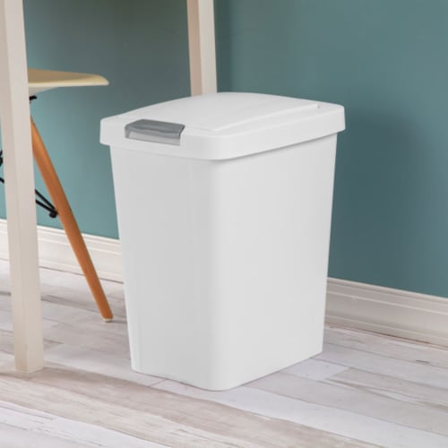 Sterilite 10438004 7.5 Gal TouchTop Wastebasket w/ Titanium Latch, White 12 Ct Perspective: bottom