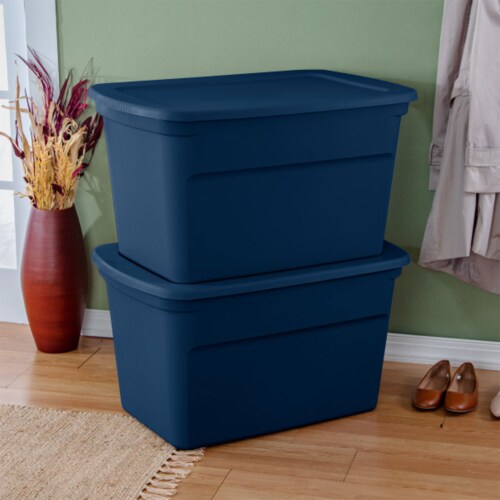 Sterilite 50 Gal Rugged Industrial Stackable Storage Tote w/ Lid, Black, 6 Pack