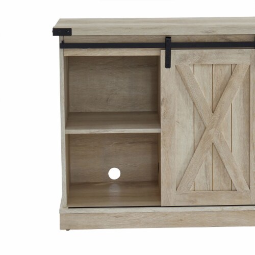 Edyo Living Rustic Farmhouse TV Stand Table with Sliding Barn Doors, White Oak Perspective: bottom