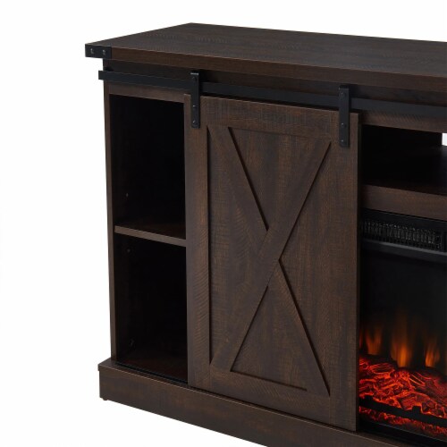 Edyo Living Electric Fireplace TV Stand Table with Sliding Barn Door, Espresso Perspective: bottom