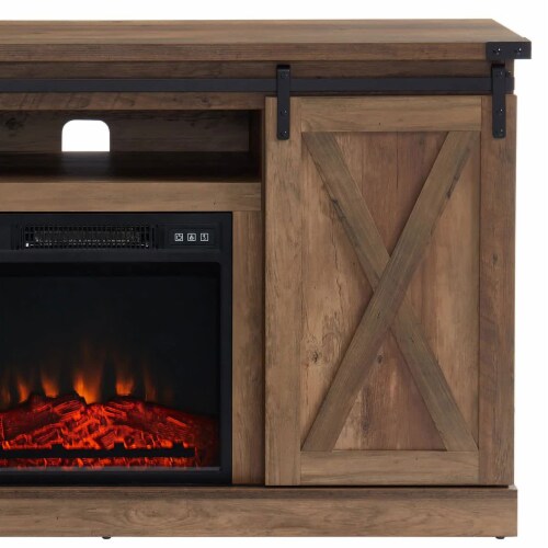 Edyo Living Electric Fireplace TV Stand Table with Sliding Barn Door, Rustic Oak Perspective: bottom