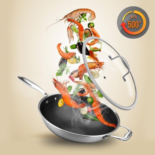 NutriChef Stainless Steel Nonstick Cooking Wok with Food Prep Mixing Bowl Set Perspective: bottom