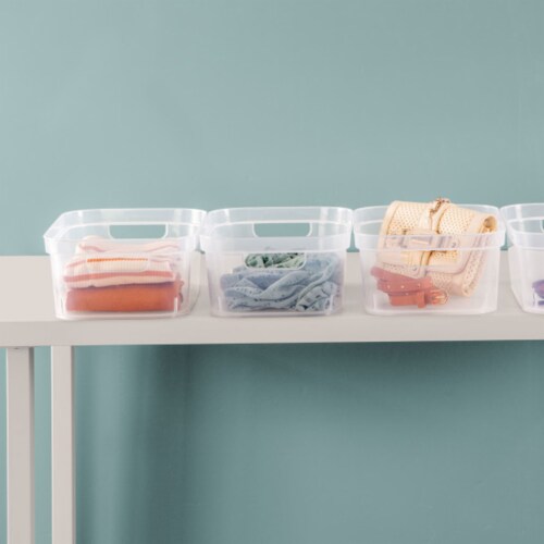 Sterilite 4.25x8x12.25 In Storage Bin w/ Carry Through Handles, Clear (24 Pack) Perspective: bottom
