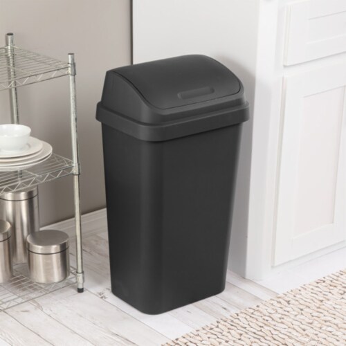 Sterilite 13 Gal Kitchen Swing Top Lidded Wastebasket Trash Can, Black (16 Pack) Perspective: bottom