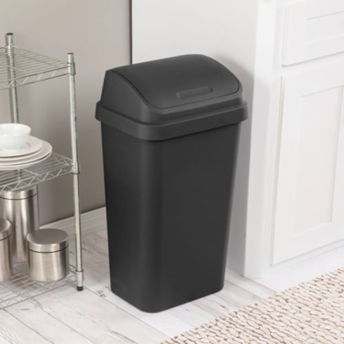 Sterilite 13 Gal Swing Top Lidded Wastebasket Kitchen Trash Can, Black (4 Pack) Perspective: bottom