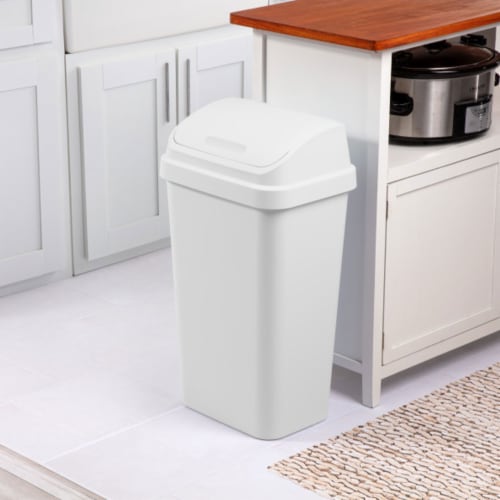Sterilite 13 Gal Swing Top Lidded Wastebasket Kitchen Trash Can, White (4 Pack) Perspective: bottom