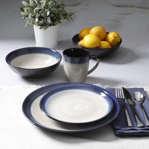 Gibson Elite Couture Band Glazed Stoneware 16 Pc Dinnerware Set, Blue (2 Pack) Perspective: bottom
