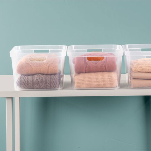Sterilite 8.25x12.25x15 In Storage Bin w/ Carry Through Handles, Clear (6 Pack) Perspective: bottom