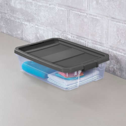 6 qt Clear Base Storage Box w/ White Latching Lid by Sterilite at