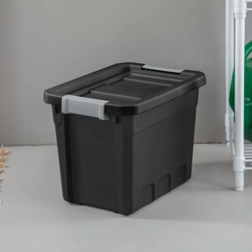 Sterilite 7.5 Gal Rugged Industrial Storage Totes w/ Latch Lids, Black (6 Pack) Perspective: bottom
