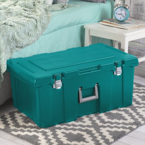Sterilite 16 Gal Lockable Footlocker Toolbox Container w/ Wheels, Teal (4 Pack) Perspective: bottom
