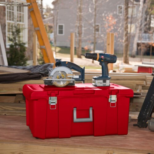 Sterilite 23 Gallon Footlocker Toolbox Container w Wheels Infra Red 3 Pack 3 Piece Mariano s
