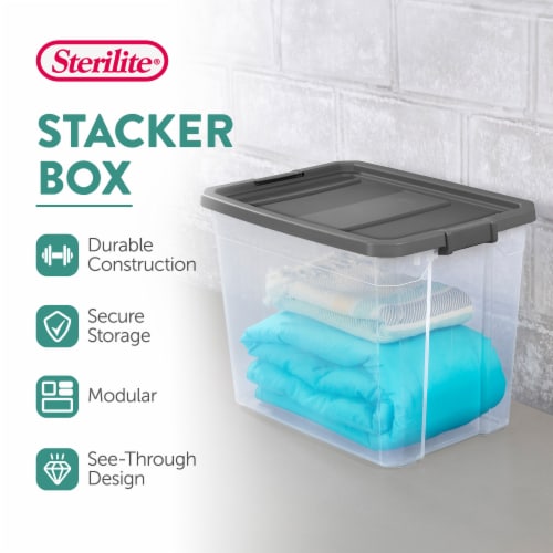 Sterilite 108 Qt Clear Stacker Storage Container Tote w/ Latching Lid, 12 Pack Perspective: bottom