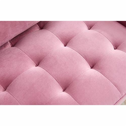 JULYFOX Mid Century Modern Button Tufted Velvet Loveseat Sofa Couch, Rose Pink Perspective: bottom