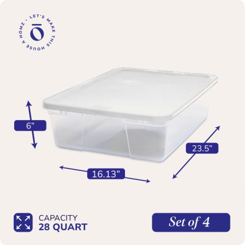 Homz 28 Qt Snaplock Clear Plastic Storage Container Bin with Secure Lid (4 Pack) Perspective: bottom