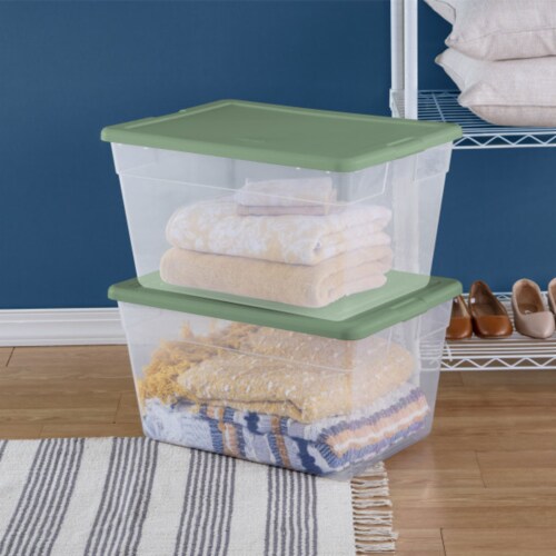 Sterilite Stackable 6 qt Storage Tote Box Container, Crisp Green (5 Pack)