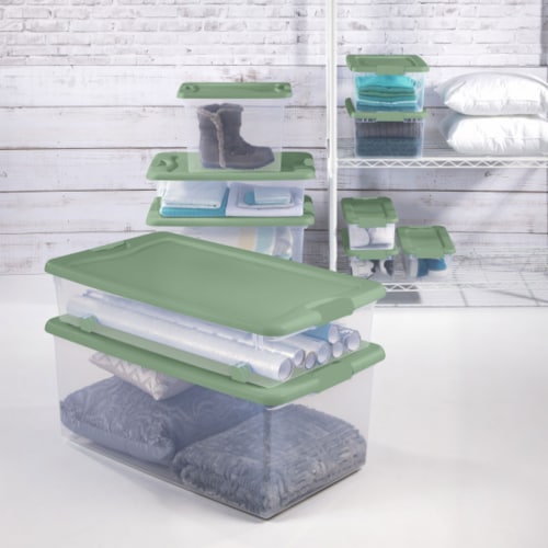 Sterilite Stackable 6 qt Storage Tote Box Container, Crisp Green (5 Pack)