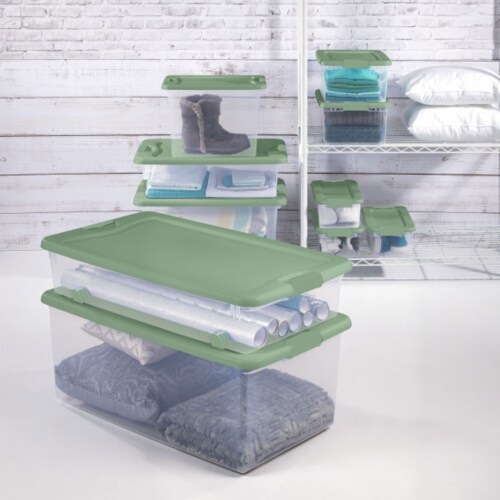 Sterilite 64 Qt Latching Plastic Storage Container Tote, Crisp Green (12 Pack) Perspective: bottom