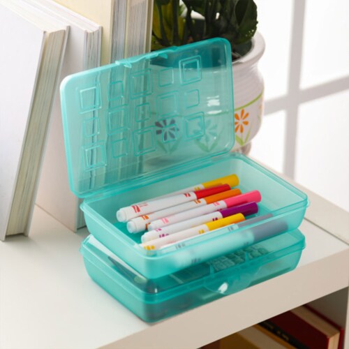Sterilite Translucent Pencil Case School Supply Storage Box, Blue Tint (24 Pack) Perspective: bottom