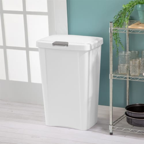 Sterilite 13 Gallon TouchTop Wastebasket with Titanium Latch, White (4 Pack) Perspective: bottom