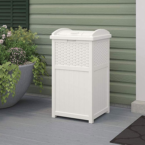 Suncast Trash Hideaway Outdoor Patio 33 Gal Garbage Waste Trash