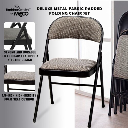 MECO Sudden Comfort Deluxe Fabric Padded Folding Chair Set Black 12 Pack 3 Piece Foods Co