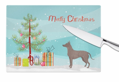 Mexican Hairless Dog Xolo Christmas Tree Glass Cutting Board Large Perspective: bottom