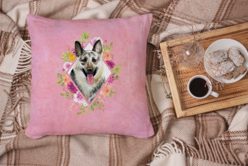 Eastern German Shepherd Pink Flowers Fabric Decorative Pillow Perspective: bottom