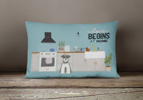 Salt and Pepper Miniature Schnauzer Kitchen Scene Canvas Fabric Decorative Pillo Perspective: bottom