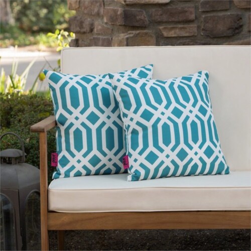 Noble House Manduka Arabesque Square Pillow in Dark Teal (Set of 2) Perspective: bottom