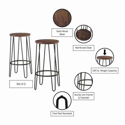 2 Pack Bar Height Stools-Backless Barstools with Hairpin Legs, Wood Seat-Kitchen or Dining Perspective: bottom