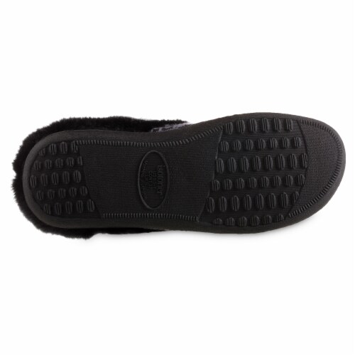 Isotoner® Ada Hoodback Black Microsuede Women's Slippers Perspective: bottom