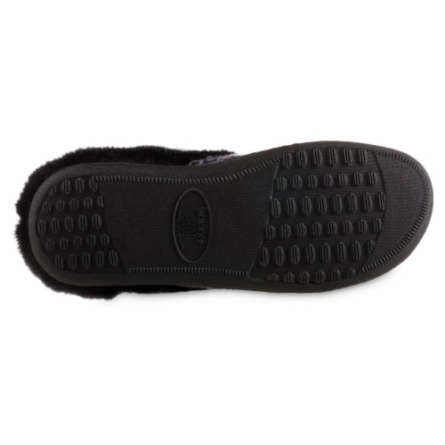 Isotoner® Ada Hoodback Black Microsuede Women's Slippers - Black Perspective: bottom