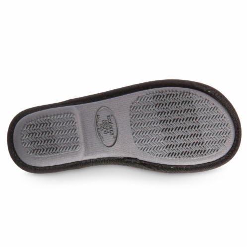 Isotoner® Quilted Velour Emmie Scuff Slipper - Black Perspective: bottom