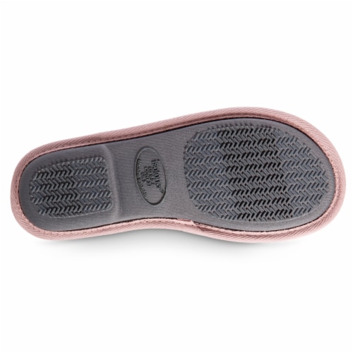Isotoner® Quilted Velour Emmie Scuff Slippers - Pink Perspective: bottom