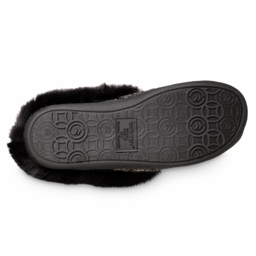Isotoner® Samantha Sweater Knit Hoodback Slipper - Black Perspective: bottom