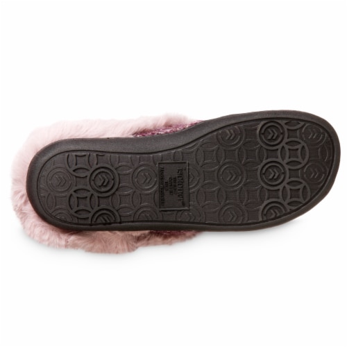 Isotoner® Samantha Sweater Knit Hoodback Slipper - Brown Perspective: bottom