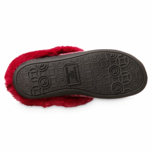 Isotoner® Samantha Sweater Knit Hoodback Slipper - Red Perspective: bottom