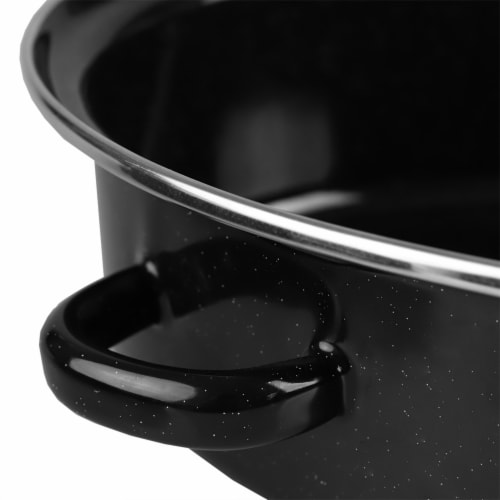 Home Basics Deep Oval Natural Non-Stick 12” Enameled Carbon Steel Roaster Pan with Lid, Black Perspective: bottom