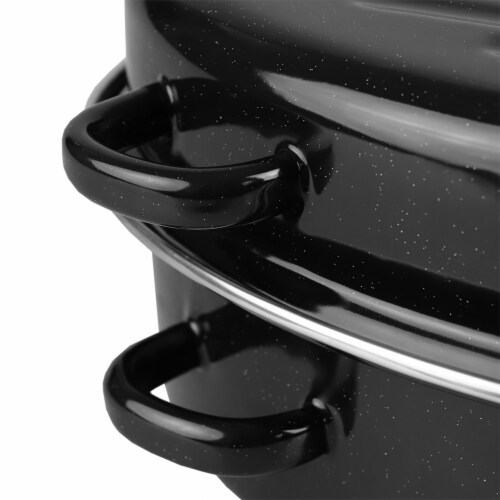 Home Basics Deep Oval Natural Non-Stick 14” Enameled Carbon Steel Roaster Pan with Lid, Black Perspective: bottom