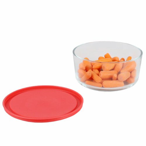 Home Basics Round 55 oz. Borosilicate Glass Food Storage Container with Red Lid Perspective: bottom