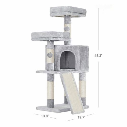 FEANDREA Cat Tree Pet Play Tower Scratching Post Light Grey