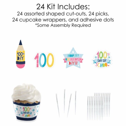 Big Dot of Happiness Happy 100th Day of School Decor Cupcake Wrappers & Treat Picks Kit 24 Ct Perspective: bottom