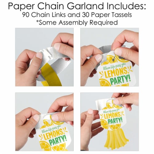 Big Dot of Happiness So Fresh Lemon 90 Chain Links & 30 Tassels Paper Chains Garland 21 ft Perspective: bottom