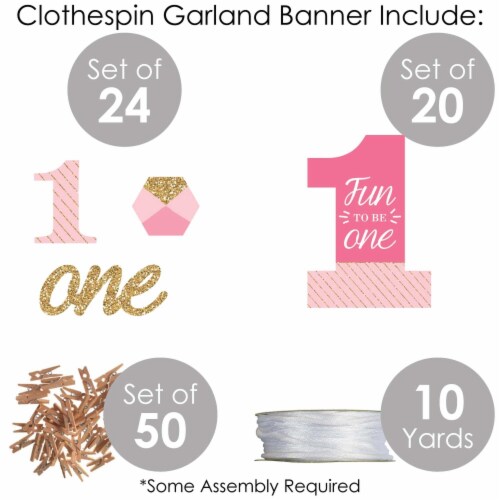 Big Dot of Happiness 1st Birthday Girl Fun to be One Decor Clothespin Garland Banner 44 Pc Perspective: bottom