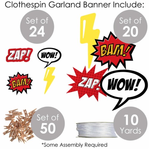 Big Dot of Happiness Bam Superhero - Party DIY Decor - Clothespin Garland Banner - 44 Pc Perspective: bottom