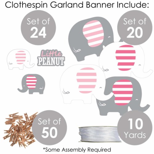 Big Dot of Happiness Pink Elephant - Girl Party DIY Decor - Clothespin Garland Banner - 44 Pc Perspective: bottom